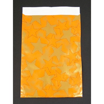  Weihnachts-Papier-Flachbeutel; 13 x 18 + 1,5 cm; Sterne; gold auf curry; Präsentpapier; mit 15 mm Klappe; Breite x Höhe + Klappe 
