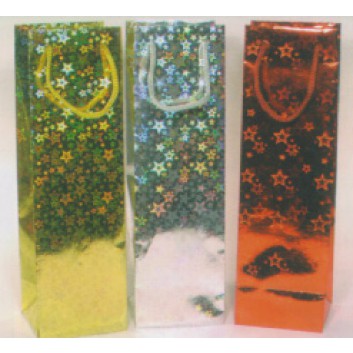  R + W 1er Sekt - Flaschentragetasche; 10 + 9 x 36 cm; für 1 Flasche Sekt; Hologramm, uni; gold, silber, rot; Hologrammpapier, 3 Farben Sortiert 
