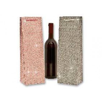  1er Sekt - Flaschentragetasche; 11 + 9 x 35 cm; für 1 Flasche Sekt; kariert; rot; mit eingeknüpfter Kordel; fester, zäher Kunststoff (PP) 