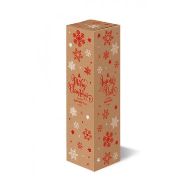  1er Umkarton für Flaschen - PTZ-Stehbox; für 1 Flasche; ca. 11 x 10 x 38,8 cm (innen); braun + Eiskristalle rot+weiß; Wellpappe 1-wellig 