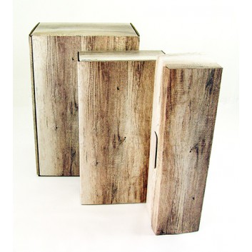  Präsent-Flaschenkarton für Postversand; 1 / 2 / 3 / 6 Flaschen; Wood: Holzoptik; grau-braun; glatte Oberfläche 