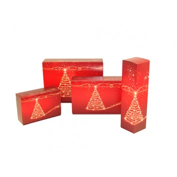 Präsent-Flaschenkarton für Postversand; für 1, 2 oder 3 Flaschen; Christmas Tree: Tannenbaum, elegant; rot - innen schwarz; glatte Oberfläche 