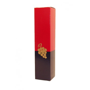  Flaschen-Faltkarton zum Überreichen; für 1 Flasche; Goldtraube; rot-schwarz mit Goldprägung; glatte Oberfläche mit Prägung 