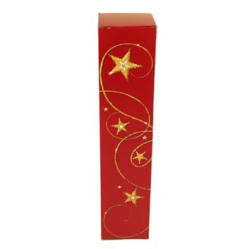  Flaschen-Faltkarton zum Überreichen; für 1 Flasche; Weihnachtsfreude; rot + gold; glatte Oberfläche; 0,75l Wein-/Sektflaschen bis 36cm Länge 