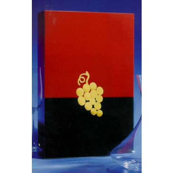  Flaschen-Faltkarton zum Überreichen; für 1, 2 oder 3 Flaschen; Goldtraube; rot-schwarz mit Goldprägung; glatte Oberfläche mit Prägung 
