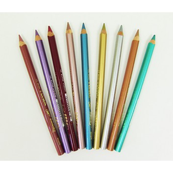  Buntstifte, Metallic; verschiedene Farben; dreikant, dick; lang; Schaftfarbe = Schreibfarbe 