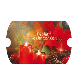  Weihnachts-Kissenkarton; ca. 111 x 111 x ca. 30 mm (L x; Weihnachtsstern und Kerzen; rot; Rückseite mit Beschriftungsfel 