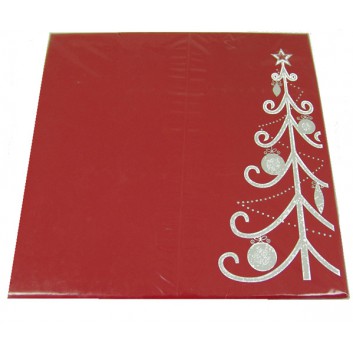  Weihnachts-Geschenkkt.; 225x225x100 mm; Tanne mit Stern; weiß-silber auf rot; Lack mit Heißfolienprägung 