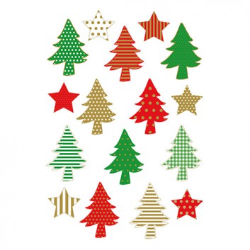  HERMA Weihnachts-Schmuck-Etiketten; 7,5 x 10 cm (Blattformat); Tannenbäume und Sterne; bunt gestreift und gepunktet; 15266; selbstklebend; Papier 