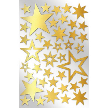  Weihnachts-Schmuck-Etiketten; 88 x 135 mm (Blattformat); Metallicsterne; gold; # 4606-0023; 40 Sterne, sortierte Größen; Folie; Inhalt: 1 Blatt 