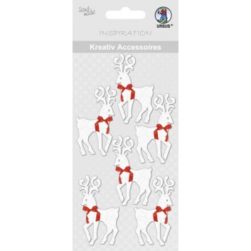  Ursus Weihnachts-Schmuck-Etiketten; 70 x 145 mm (Blattformat); Hirsche mit roter Schleife; weiß; Plastik, selbstklebend; 5640 00 291 