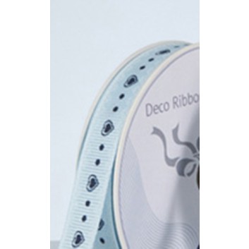  Weihnachts-Geschenkband; 10 mm x 5 m; Eiszeit; Herzen, hellbau-dunkelblau; ohne Draht; Textilband; weitere Motive nicht mehr lieferbar 