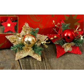  Weihnachts-Deko mit Klebepunkt; Stern mit Kugel und Blüte; rot und gold sortiert; ca. 8 cm x 3 cm Höhe; - AKTIONSPREIS - 