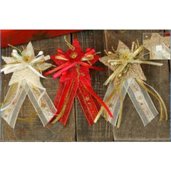  Weihnachts-Deko mit Klebepunkt; Stern mit Schleife & Deko; rot / gold / creme - sortiert; ca. 7 x 14 cm 