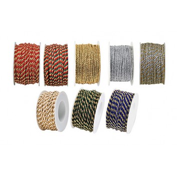  Kordel; 2 mm / 3 mm x 25 m; uni und mehrfarbig, metallic; gold / silber / mehrfarbig; 1- / 2-/ 3-farbig 