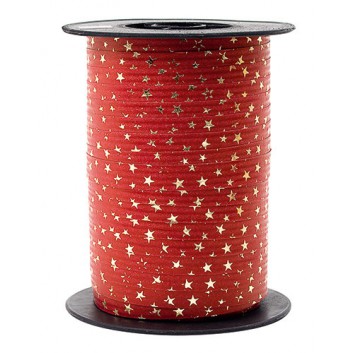  GoldiDecor Weihnachts-Ringelband, Packpaper; 10 mm x 100 m; Sternchen; rot + Goldsterne; 8185 2015; Ringelband/Kräuselband, Packpapieroptik 