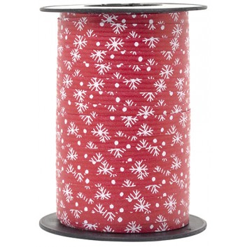  GoldiDecor Weihnachts-Ringelband, Packpaper; 10 mm x 100 m; Schneeflocken; rot + weiße Schneeflocken; 8192 - 2001 