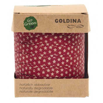  GoldiDecor Weihnachts-Ringelband 100%-Nature; 10 mm x 100 m; Sternchen; bordeaux + Sterne naturbraun; Baumwollringelband/Kräuselband; ohne Draht 