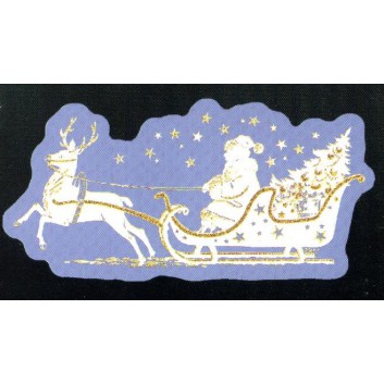  Goertz Fensterbilder; ca. 25 x 12cm (Länge x Höhe); Weihnachtsmann im Schlitten; weiß-gold beglimmert; 340801 