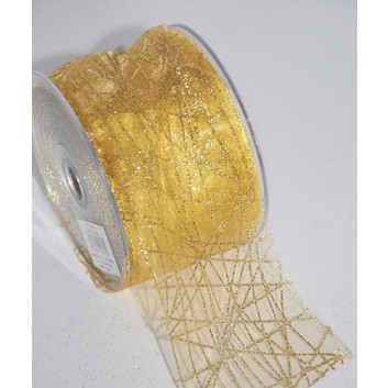  Geschenkband mit Drahtkante; 63 mm x 10 m; Glitternetz; gold; 2709P 04; Transparenteffektband; mit Draht; Organza mit Glitter 