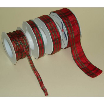  Präsent Geschenkband mit Drahtkante; 10 mm x 20 m; Schotten: Nottingham; 609 = rot-grün; 167-10-20-609; Textilband; mit Draht 