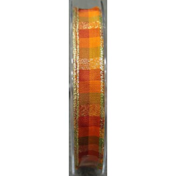  da Vinci Geschenkband mit Drahtkante; 15 mm x 20 m; Esprit: Karo; 2000 = kupfer-orange-gold; 23693-2000; Textilband; mit Draht 