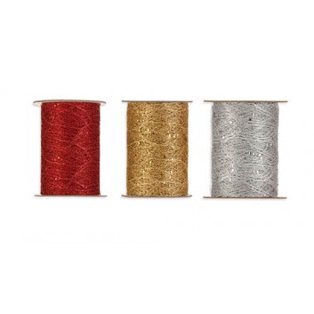  Geschenkband; 100 mm x 10 m; Gitternetz, metallic; diverse Farben; 2501; Lurexband; ohne Draht; Lurex mit Glitzerpunkten 