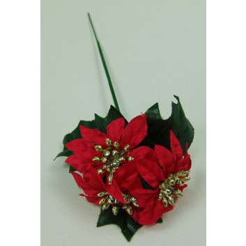  Weihnachts-Sträußchen; Weihnachtsstern 3-Blüten, rot; Länge ca. 18 - 20 cm 