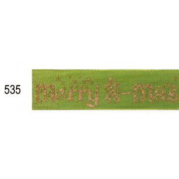  Präsent Weihnachts-Geschenkband; 25 mm x 20 m; Merry Xmas; 535 = hellgrün; 153-25-20-535; Textilband; mit Draht 