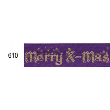  Präsent Weihnachts-Geschenkband; 25 mm x 20 m; Merry Xmas; 610 = lila; 153-25-20-610; Textilband; mit Draht 