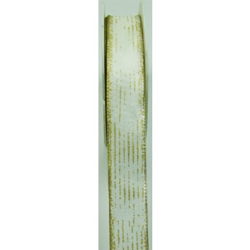  Pfau Weihnachts-Geschenkband mit Drahtkante; 25 mm x 20 m; goldene Streifen; creme-gold; mit Draht; Textilband 
