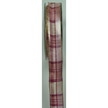  Geschenkband mit Drahtkante; 25 mm x 20 m; Orkney; rot-rosa-gold; 492251..; Textilband; mit Draht 