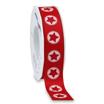 Präsent Recycling-Geschenkband; 25 mm x 20 m; New-Life-Star; rot mit weißen Sternen; 706 25 20 709; Recyclingband, matt; ohne Draht 