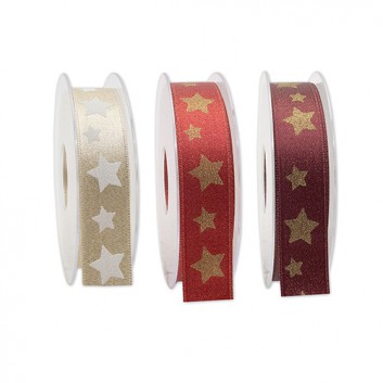  GoldiDecor Weihnachts-Geschenkband; 25 mm x 20 m; Sternenschimmer: Sternchenranke; 3 Farbstellungen; 221a 25 20 ....; Satinband mit Lurex, bedruckt 
