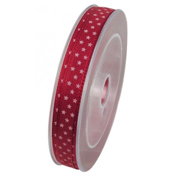  GoldiDecor Weihnachts-Geschenkband; 10 mm x 25 m; Denver: Sternchen; rot mit weißen Sternen; X683-20; Textilband; ohne Draht; Taftband, bedruckt 