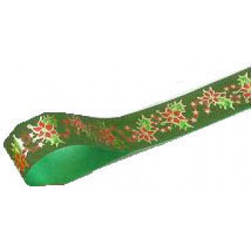  Weihnachts-Ringelband; 10 mm x 150 m; Weihnachtsstern; grün-rot; Polyband 