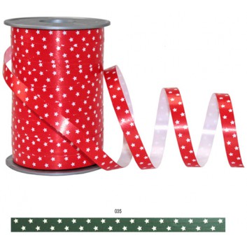  Präsent Weihnachts-Ringelband; 10 mm x 200 m; Sterne; rot-weiß; 630 9 609; Polyband, matt 