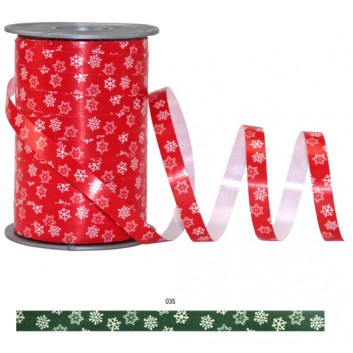  Präsent Weihnachts-Ringelband; 10 mm x 200 m; Schneeflocken; rot-weiß / grün-weiß; Polyband, matt 
