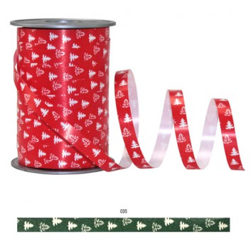  Präsent Weihnachts-Ringelband; 10 mm x 200 m; Tannen; rot-weiß / grün-weiß; Polyband, matt 