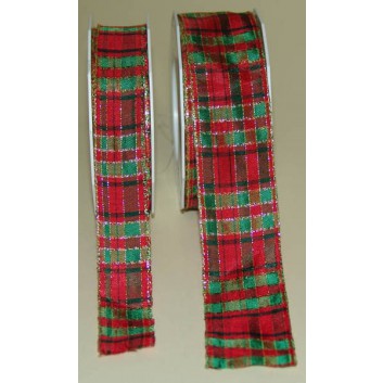  Präsent Geschenkband mit Drahtkante; 25 mm / 40 mm - 20m; Edinburg:  Schotten; 609 = rot-grün; 150-x-20-609; Textilband; mit Draht 