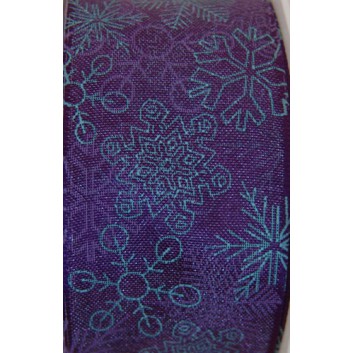  Präsent Winter-Geschenkband mit Drahtkante; 40 mm x 20 m; Frosty: Eiskristalle; 710 = türkis auf lila; 633-40-20-710; Transparenteffekt; mit Draht 