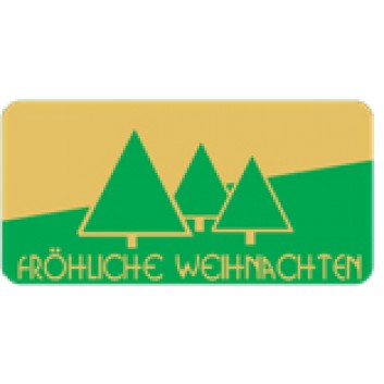  Weihnachts-Rollen-Etiketten; Text: Fröhliche Weihnachten + Tannen; grün-gold; rechteckig - 40 x 10 mm; Papier: grün, glänzend Druck: gold, mtc 