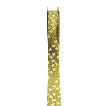  Weihnachts-Ringelband; 19 mm x 50 m; Tannen; gold; Polyband, matt 