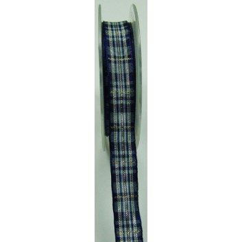  SWS Geschenkband mit Drahtkante; 15 mm x 20 m; Schotten; 5 = blau-gold; Textilband; mit Draht 