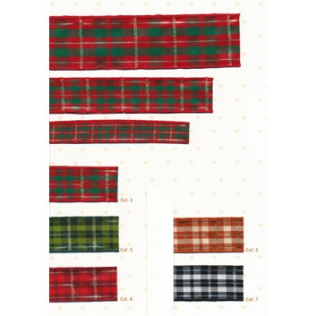  SWS Geschenkband mit Drahtkante; 15 mm x 20 m; Xmas Tartan: Schotten; 5 Farbstellungen; Textilband; mit Draht 
