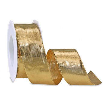  Präsent Geschenkband mit Drahtkante - Preishit; 40 mm x 20 m; Devon: Standard-Metallic, uni; gold; # 142 40 20-734; Metallicband; mit Drahtkante 