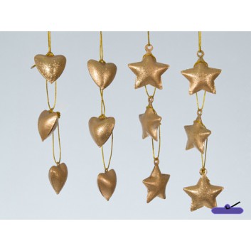  Deko-Anhänger; gold, Klingelton bei Bewegung; ca. 3,5 cm Durchmesser; Metall-Glöckchen Herz/Sternform 