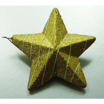  R + W Weihnachts-Deko; Stern, gold-glitter mit weißen Linien; DU: 12 cm; mit Aufhängeband 