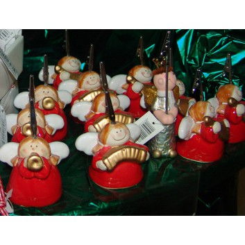  Weihnachts-Deko: Kartenhalter; Engel mit Instrument; rot-gold; 6 x 6 x 6 cm; 4-fach sortiert; mit Krokoklemme 