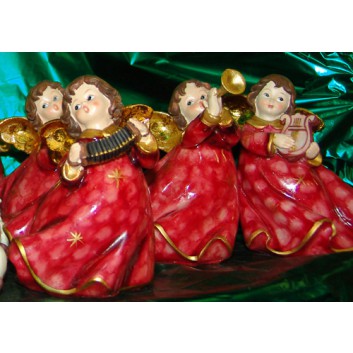  Weihnachts-Deko: Figur; Engel mit diversen Musikinstrumenten; rot; 8,5x6,5x11,8 cm; sortiert; aus Dolomite 